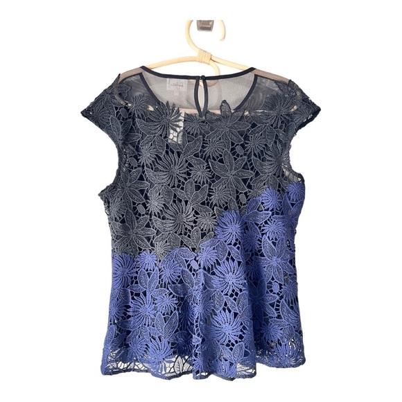 Deletta Garden Guise Mesh and Lace Top Blouse Black & Navy Occasion Top NEW - Picture 15 of 16